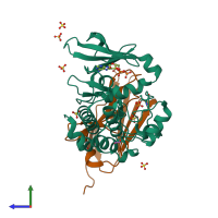 PDB entry 5l8l coloured by chain, side view.