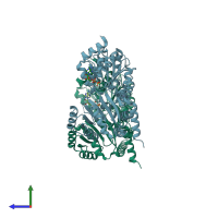 PDB entry 5lb3 coloured by chain, side view.