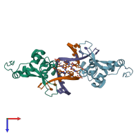 PDB entry 5lcm coloured by chain, top view.