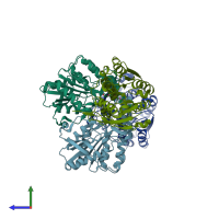 PDB entry 5lcn coloured by chain, side view.