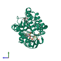 PDB entry 5lcx coloured by chain, side view.