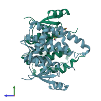 PDB entry 5lcz coloured by chain, side view.