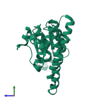 PDB entry 5ld0 coloured by chain, side view.