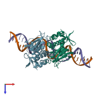 PDB entry 5lej coloured by chain, top view.
