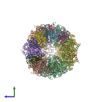 PDB entry 5lf1 coloured by chain, side view.