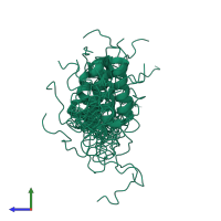 PDB entry 5lfi coloured by chain, ensemble of 16 models, side view.