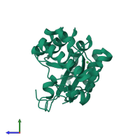 PDB entry 5lfz coloured by chain, side view.