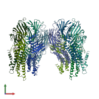 PDB entry 5lg3 coloured by chain, front view.