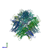 PDB entry 5lg3 coloured by chain, side view.