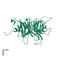 Monomeric assembly 1 of PDB entry 5lgg coloured by chemically distinct molecules, top view.