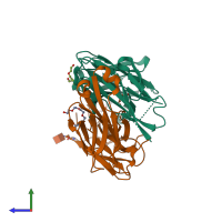 PDB entry 5lgh coloured by chain, side view.