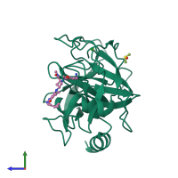 PDB entry 5lgo coloured by chain, side view.
