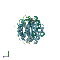 PDB entry 5lji coloured by chain, side view.