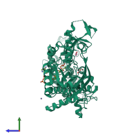 PDB entry 5lkz coloured by chain, side view.