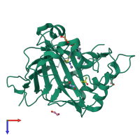 PDB entry 5llc coloured by chain, top view.