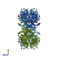 PDB entry 5lls coloured by chain, side view.