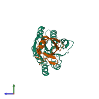 PDB entry 5ln1 coloured by chain, side view.