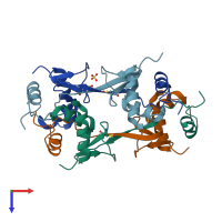 PDB entry 5lnp coloured by chain, top view.