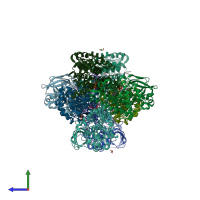 PDB entry 5lnx coloured by chain, side view.