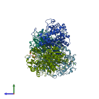 PDB entry 5lot coloured by chain, side view.