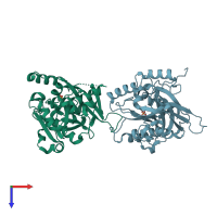 PDB entry 5lou coloured by chain, top view.