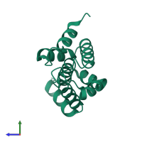 PDB entry 5loz coloured by chain, side view.