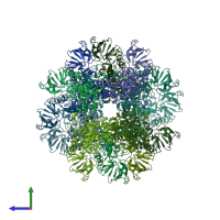 PDB entry 5lp3 coloured by chain, side view.