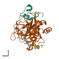 PDB entry 5lpd coloured by chain, side view.