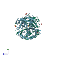 PDB entry 5lpe coloured by chain, side view.