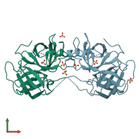 PDB entry 5lpf coloured by chain, front view.