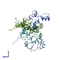 PDB entry 5lpi coloured by chain, side view.