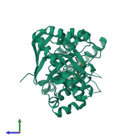 PDB entry 5lpp coloured by chain, side view.