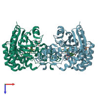 PDB entry 5lpt coloured by chain, top view.