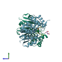 PDB entry 5lqu coloured by chain, side view.