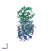PDB entry 5lrg coloured by chain, side view.