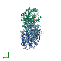 PDB entry 5lrk coloured by chain, side view.