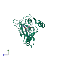 PDB entry 5lss coloured by chain, side view.