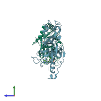 PDB entry 5lsu coloured by chain, side view.