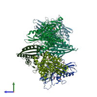 PDB entry 5lt2 coloured by chain, side view.