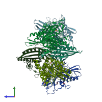 PDB entry 5lt3 coloured by chain, side view.