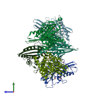 PDB entry 5lt4 coloured by chain, side view.