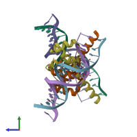 PDB entry 5lty coloured by chain, side view.