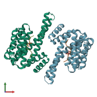 PDB entry 5lu2 coloured by chain, front view.