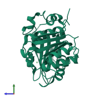 PDB entry 5luj coloured by chain, side view.