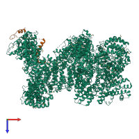 Hetero dimeric assembly 2 of PDB entry 5luq coloured by chemically distinct molecules, top view.