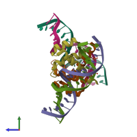 PDB entry 5lux coloured by chain, side view.
