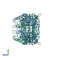 PDB entry 5lv9 coloured by chain, side view.