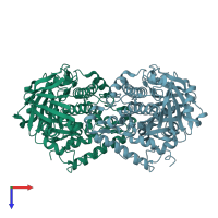 PDB entry 5lv9 coloured by chain, top view.