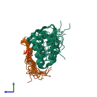PDB entry 5lvf coloured by chain, ensemble of 20 models, side view.