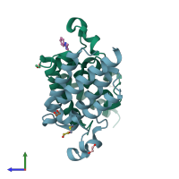 PDB entry 5lvr coloured by chain, side view.